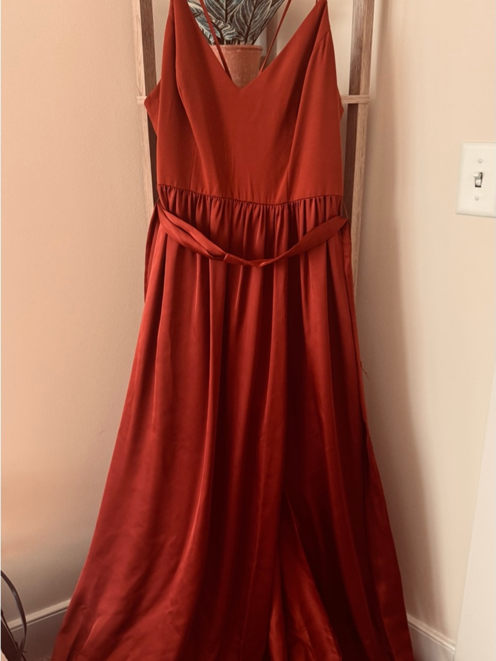 Sleeveless Satin Maxi Dress in Rust Red